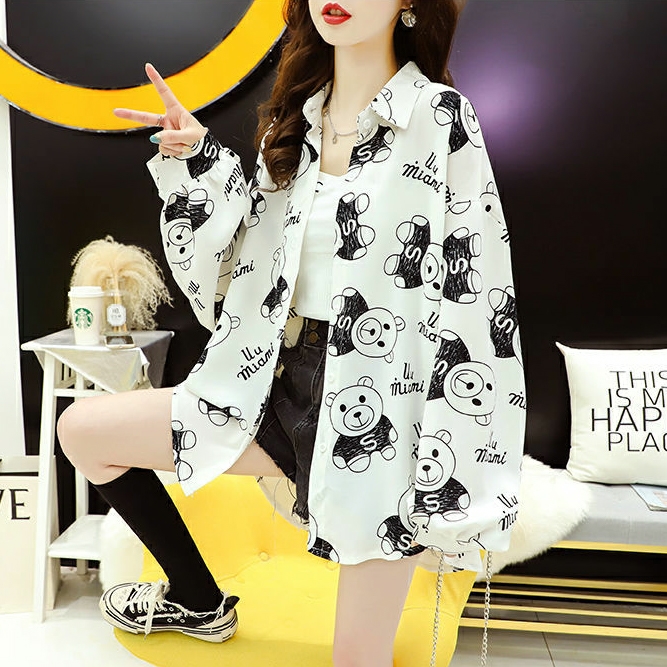 Áo sơ mi unisex họa tiết con gấu