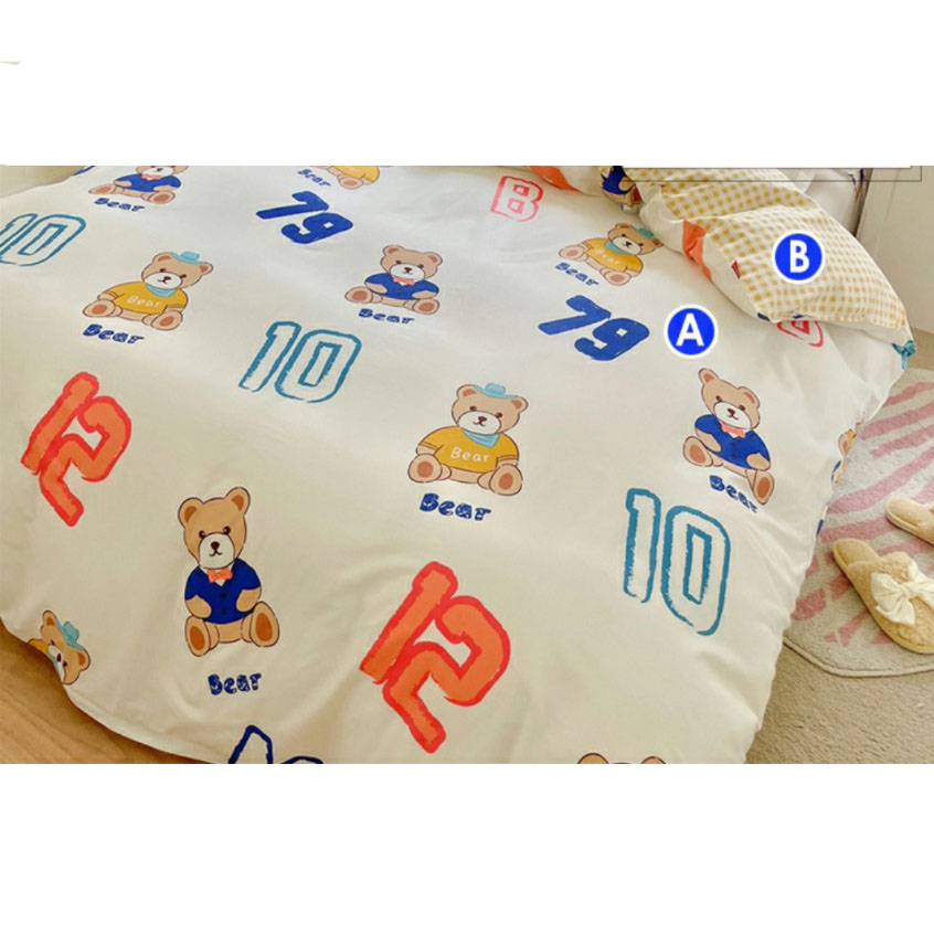 Vải may chăn ga áo gối,gối ôm khổ 2m35 hình chú gấu số