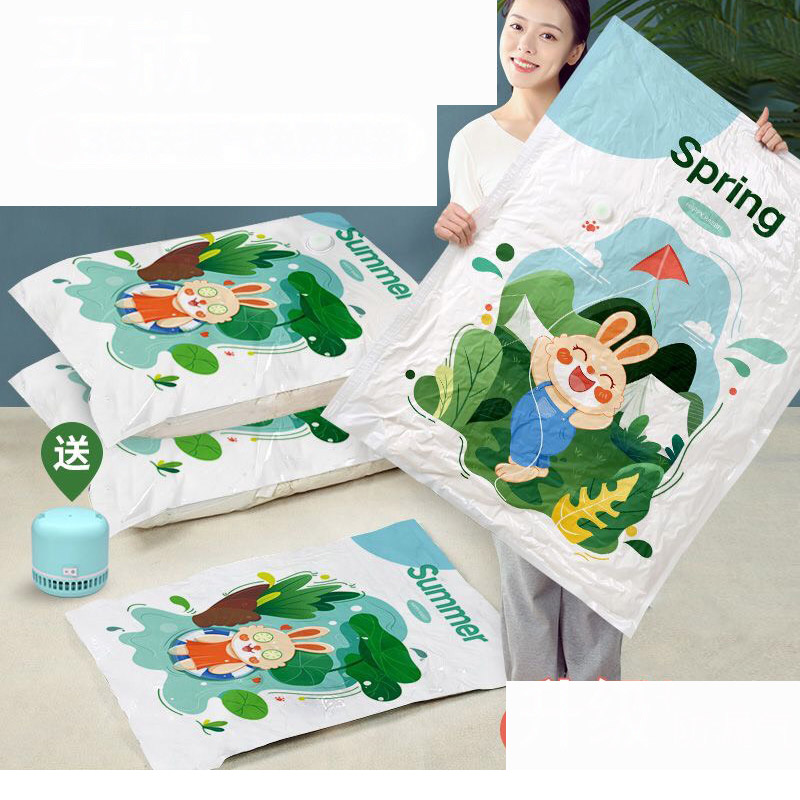 Combo 09 Túi hút chân không đựng chăn, quần áo, ga gối hình thỏ mùa xuân (kèm bơm tay)