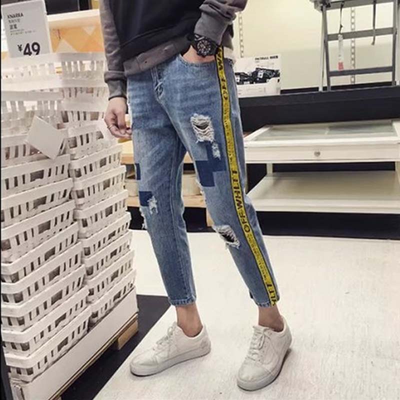 quần jeans rách viền off white