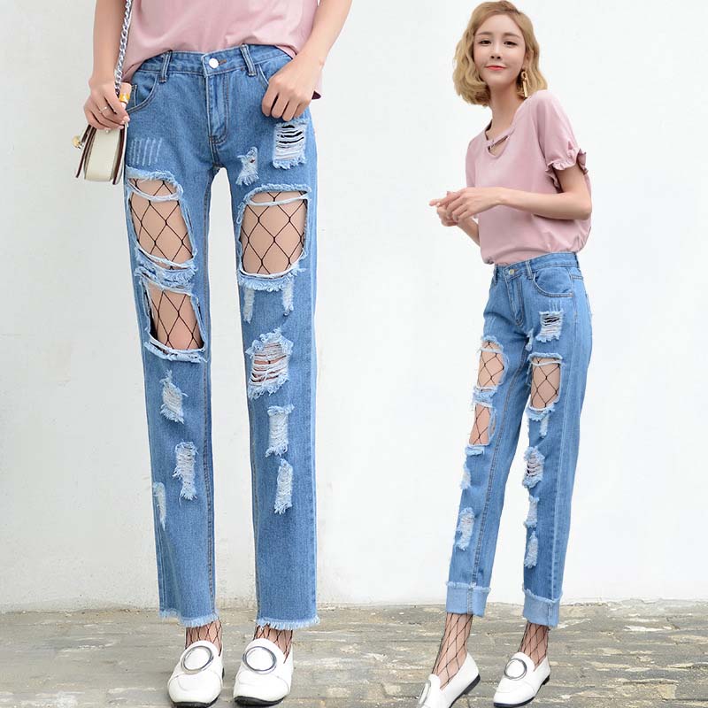 quần jeans phối lưới rách 